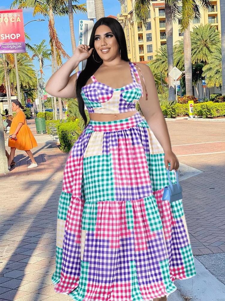 

Women's Plus Size Tracksuits 2 Piece Set Women Dress Summer Outfits Streetwear Plaid Sweet Top Sleeveless Sexy Wholesale Bulk DropWomen's, Multi