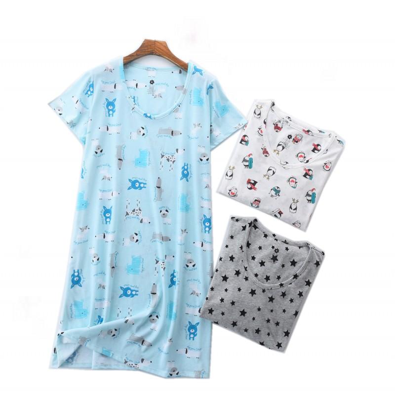 

Women's Sleepwear Summer Female Casual Cartoon Nighty Dress Ladies Cotton Nightgown Women Short Sleeve Vestido Feninino Plus Size Dresses
