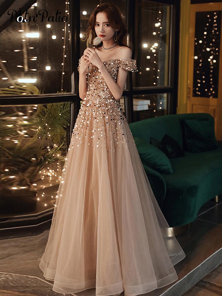 

Party Dresses Sexy Spaghetti Straps Sparkle Prom Long 2022 V-neck A-line Floor-length Sequined Women Formal Gowns For Evening PartyParty, As picture