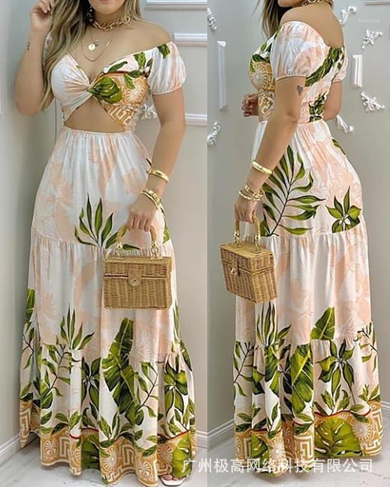 

Work Dresses Printing Holiday Style Hollow Dress European And American
