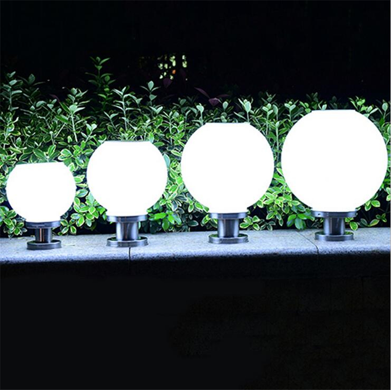

Round Solar lamps LED Ball Shape Pillar Light White acrylic globe Outdoor waterproof post light fence lighting landscape courtyard garden