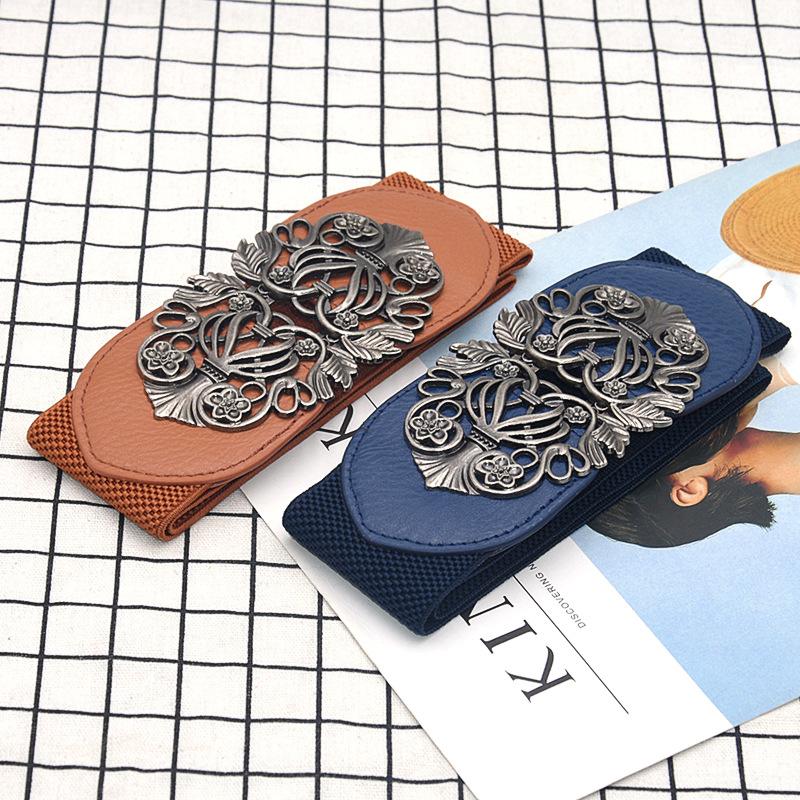 

Belts Elastic Wide Belt Buckle Vintage Wild Jeans Womne Hollow Decorative Decor Piercing Girl Metal Dress CorsetBelts, Black