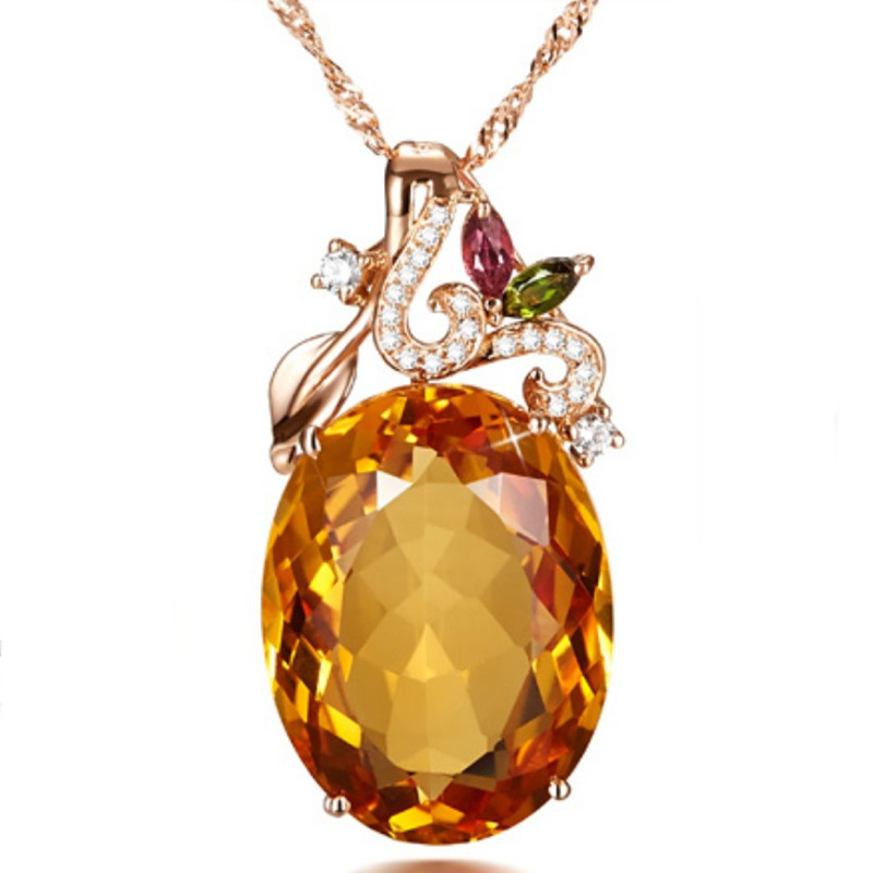 

Thoroughly shining innovative and exquisite imitation citrine pendant luxury yellow zircon inlaid diamond silent flower leaf necklace