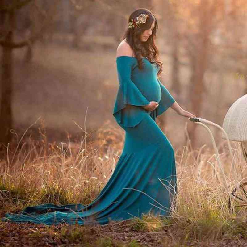 

New Maternity Pregnant women Outdoor indoor Photography Props Dress Pregnancy Mermaid noble royal Romantic dress G220418, Deep green