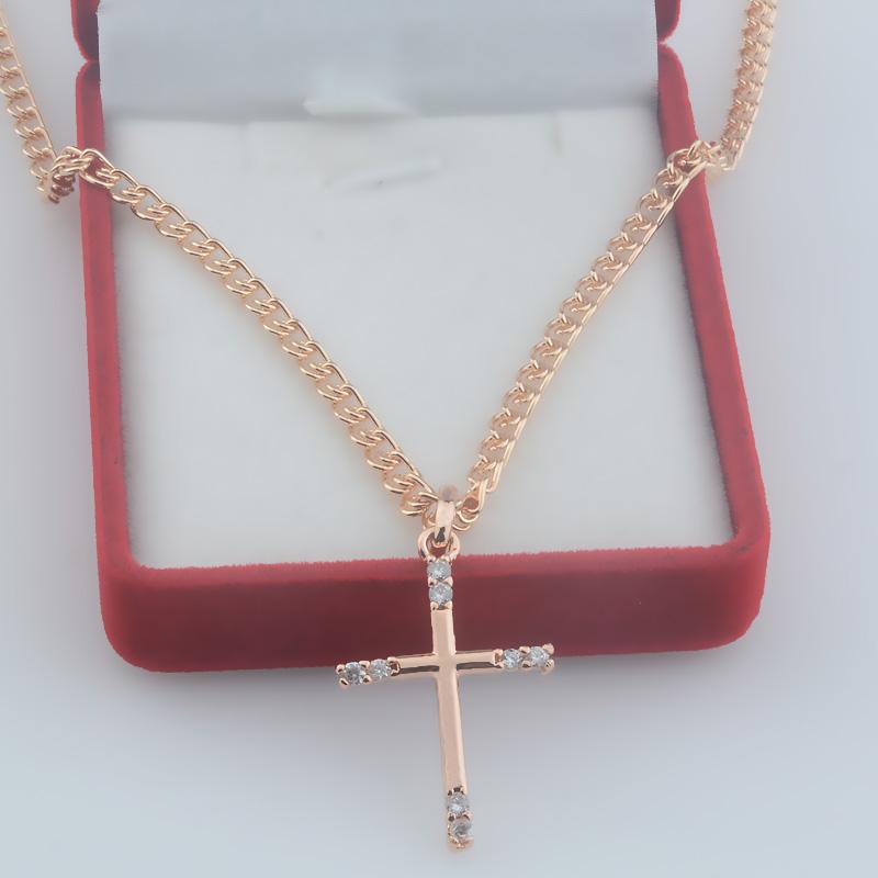 

Pendant Necklaces Women 585 Rose Gold Color Cross White Crystal NecklacePendant