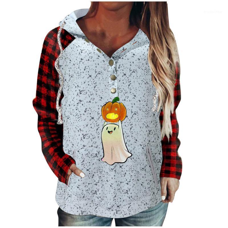 

Women' Hoodies & Sweatshirts Halloween Pullover Tops Button Down With Pocket Patchwork Plaid Streetwear Daily Moletom Feminino, Black