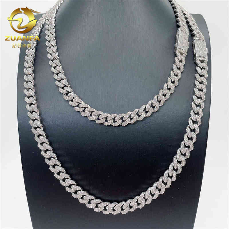 

10mm set with morsonite S925 Sier Diamond CUBAN CHAIN tide brand Necklace accsori