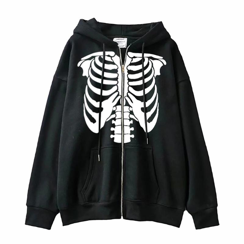 

Women's Hoodies & Sweatshirts Skeleton Zipper Hoodie Y2K Harajuku Long Sleeve Sweatshirt Skull Anime Men Women Oversized Hooded Jacket Gothi
