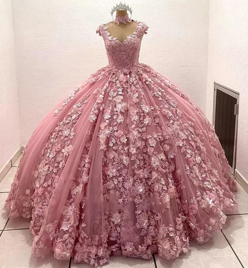 

Rose Pale Pink Illusion Back Ball Gown Quinceanera Dresses Handmade Flowers Appliques Lace Pearls Corset Prom Vestido De 15 Anos sxa11, White