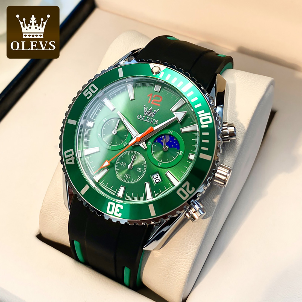 

OLEVS Top Luxury Brand Quartz Watch Luminous Men's Watch Fashion Multifunctional Calendar Waterproof Watch, Green