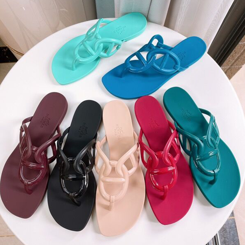 

Her-mes Dupe Multicolor Flat Flip-Flops Slippers Sandals Lady Fashion Metal Beach Slides for Summer 35-41 BBC01, #6 wine
