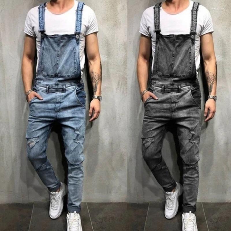 

Men' Jeans Slim-fit Ripped Denim Jumpsuit Men' Brand Cotton Overalls Straight Cool Street Hip-hop Pants MenMen' Heat22, Black