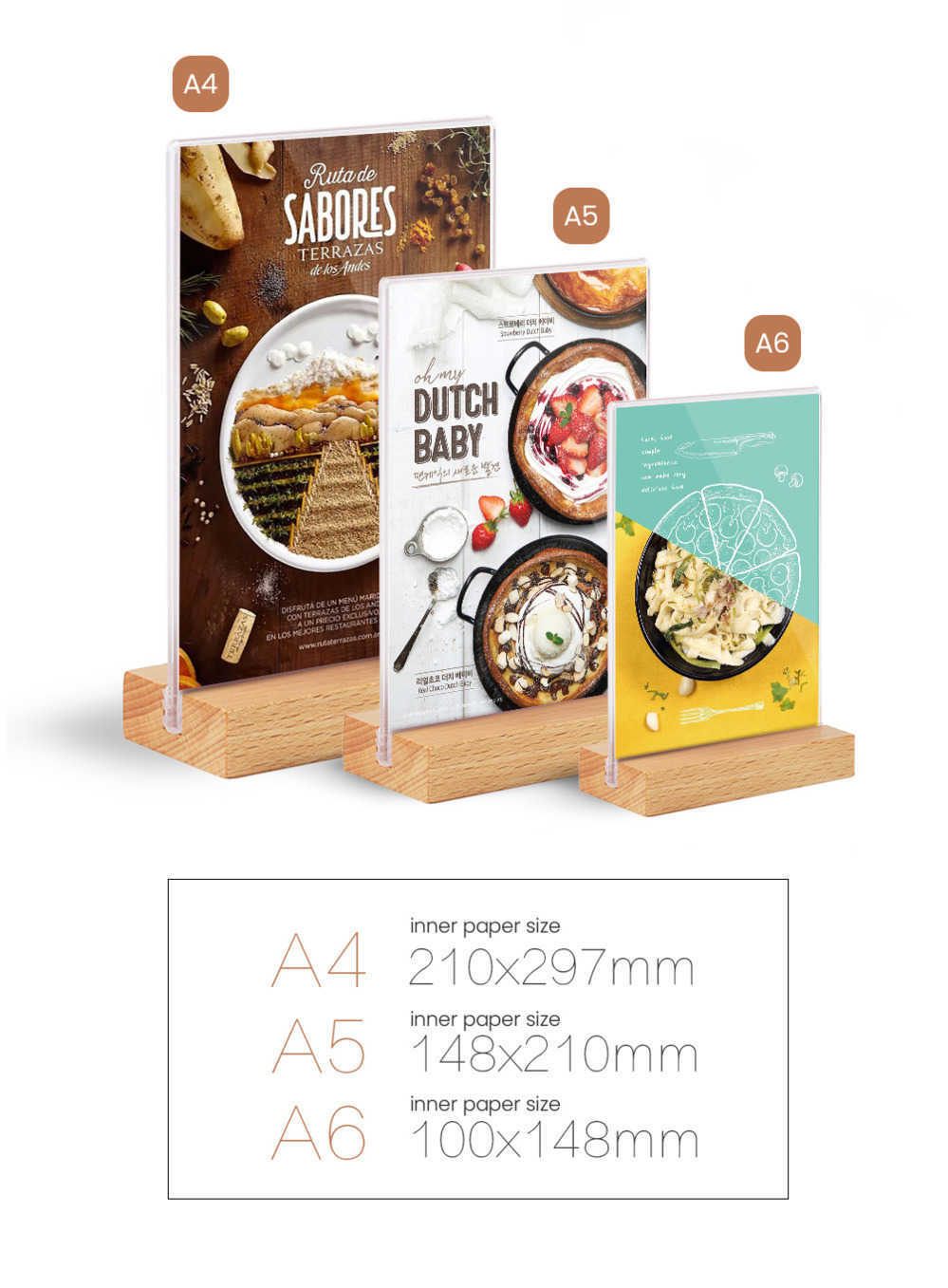 Holder Acrylic Sign Beech Material T shape Table Menu Holder Product Price Flyer Display Card Holder stand-image-671148360