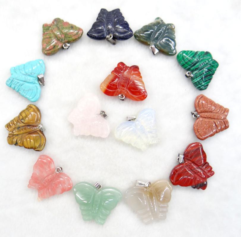 

Pendant Necklaces Natural Gem Stone Turquoise Quartz Crystal Tiger Eye Aventurine Butterfly For Jewelry Making Necklace Accessories 8pcsPend