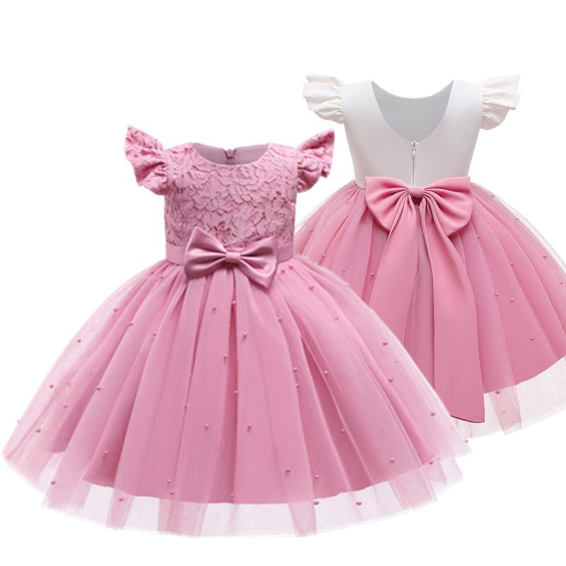 

Girl's Dresses Baby Summer Princess Toddler Girls Tutu Dress Party Lace Wedding Birthday For Girl Pearl Bow Costumes Children Pink GownGirl', Pink 4