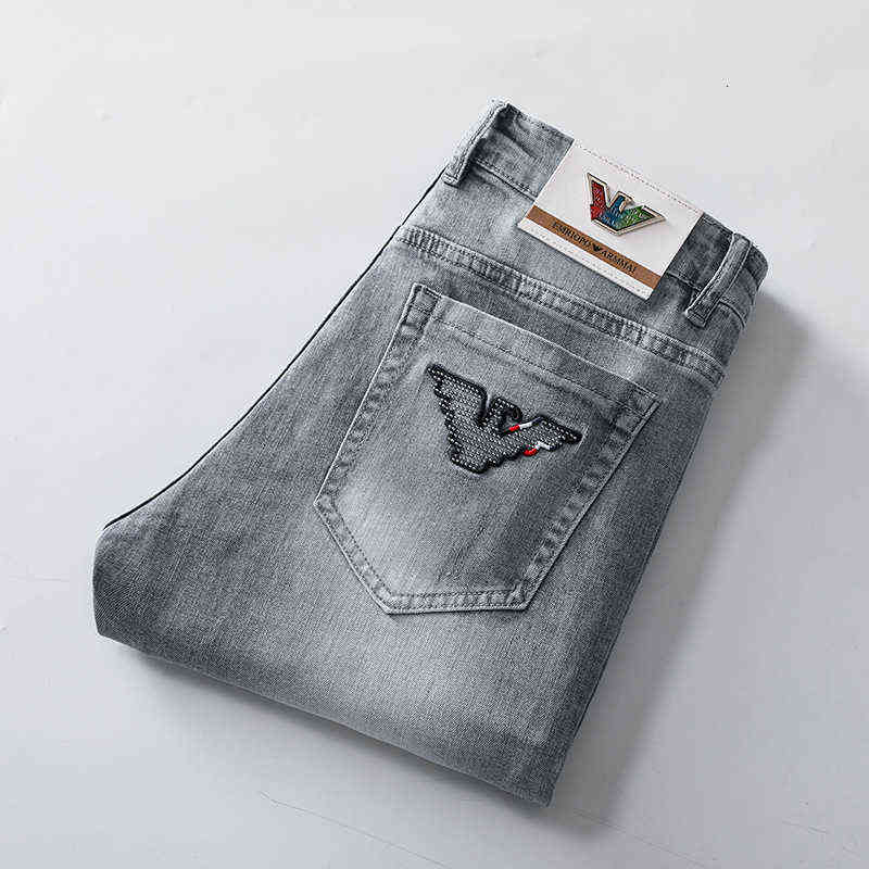 

Brand Fashion Embroidered Jeans Men's Korean Version Casual Slim Fit Small Feet Elastic Cotton Spring Summer Thin, Q9308