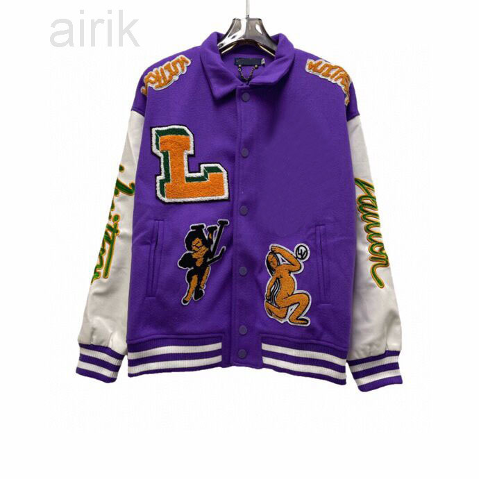 

2023 Street Fashionss Catwalk Unisex Jacket Men's Baseball Uniform Flat Embroidery Pull Side High Street Jacket Color Black White Size 2XL/3XL, Purple