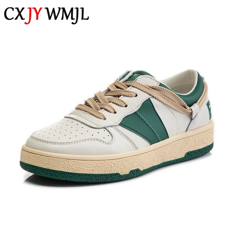

CXJYWMJL Genuine Leather Women Little White Shoes Couple Autumn Vulcanized Shoes Thick Bottom Casual Sports Sneakers Large Size 220816, Black