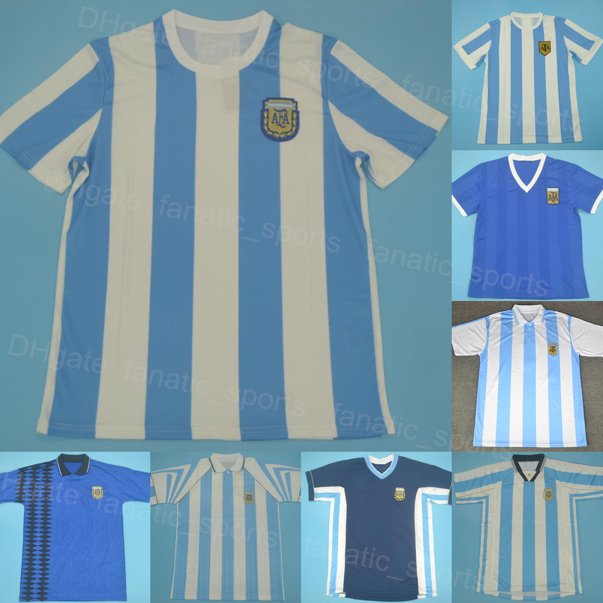 

National Team Retro Argentina Vintage KEMPES Soccer Jersey MARADONA ORTEGA SIMEONE CERATI REDONDO AIMAR TEVEZ DIEGO Football Shirt Kits 1994 1996 1999 2002 2006, 1986