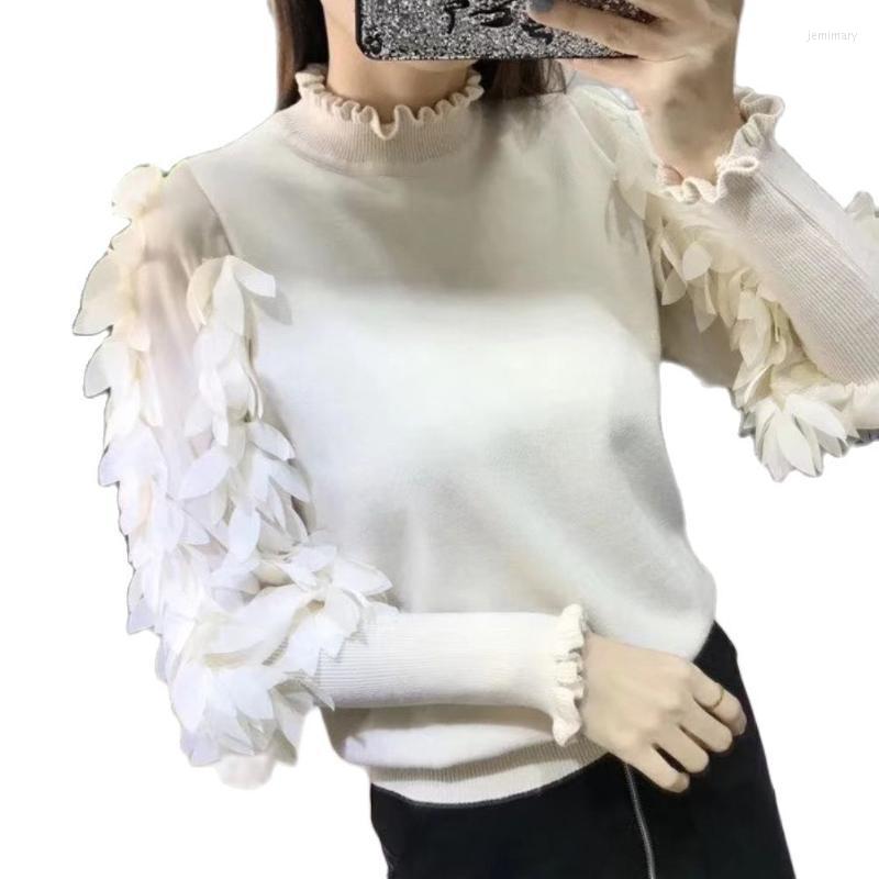 

Women's Sweaters Fashion Women Sweater Jumper Top Solid Color Ruffled Mock Neck Long Petal Lantern Sleeve Knit Pullover Oversize 2022Women's, Pink
