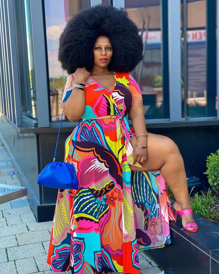 

Plus Size Dresses African For Women Fashion 4xl 5xl Print Splits Floor Length Deep V Neck Elegant Dress Evening, Red