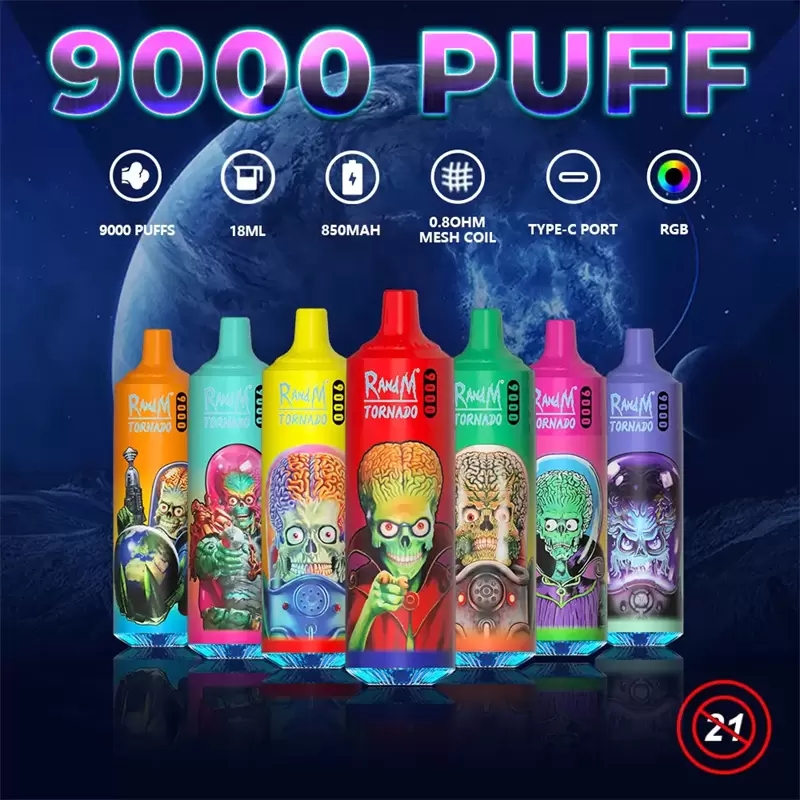 

Original Puff Bar RandM Tornado 9000 Disposable E Cigarettes With Verified Code Rechargeable Battery 18ml Device Vape Pen Kit