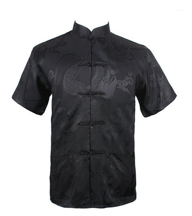 

Men's Casual Shirts Chinese Traditional Long Shirt Top Short Sleeve Tang Style Button Down Stand Collar Dad, White