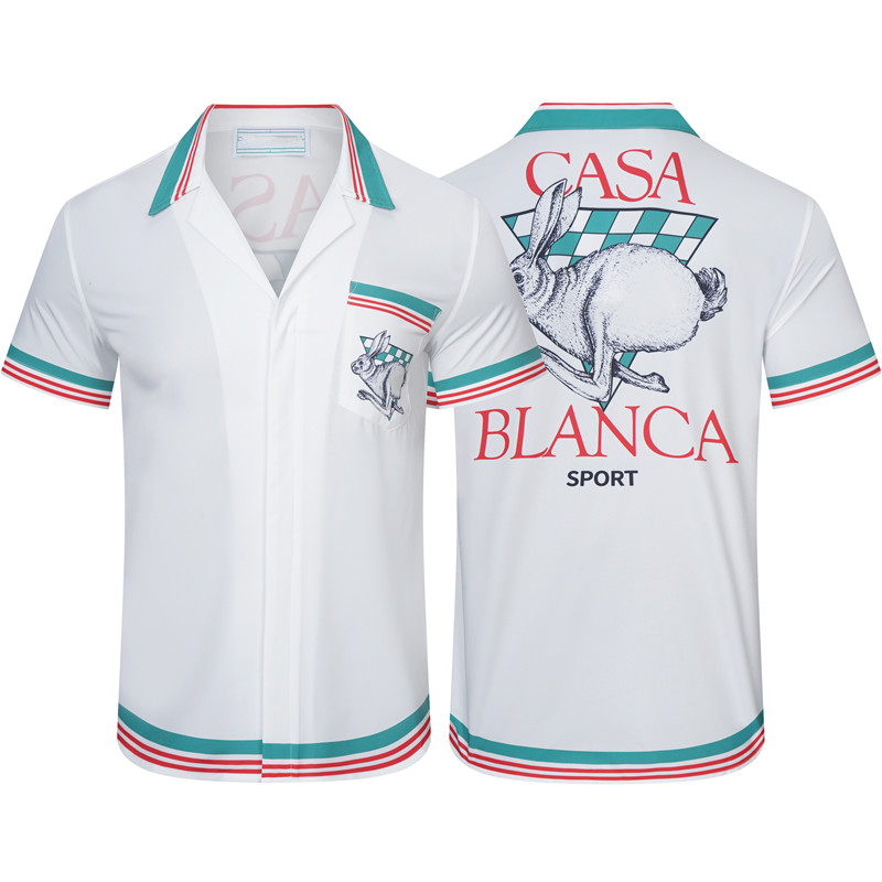 Casablanc-S 23SS Sport Knit Rabbit Silk Mens Designer Shirts Hawaiian kortärmad skjorta Män Slim Fit Dress Shirt Variation