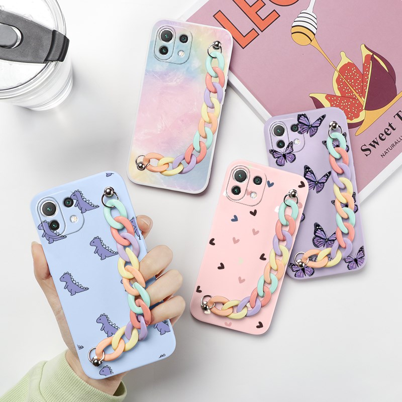 

Wrist Strap Chain Case On For Xiaomi Mi 11 Lite 5G NE 6.55" Soft Silicone TPU Flower Couqe For Xiaomi 11 Lite NE 5G 11lite Cover, Kdlb-caidyuan