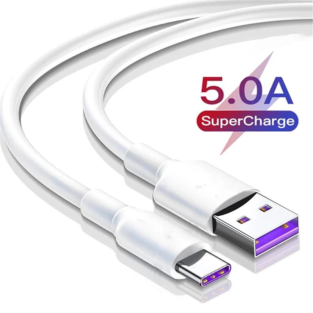 

USB Type C Cable 5A Fast Charging Wire Mobile Phone Cable For Xiaomi mi 11 Samsung Type-C Data Charge Cord, White