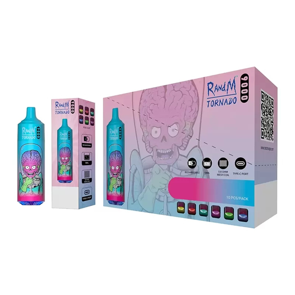 

RandM Tornado 9000Puffs Disposable E Cigarettes Vapes With Mesh Coil RGB Light Rechargeable Battery 18ml Prefilled Pod Big Vapor Sticks Puff Pen