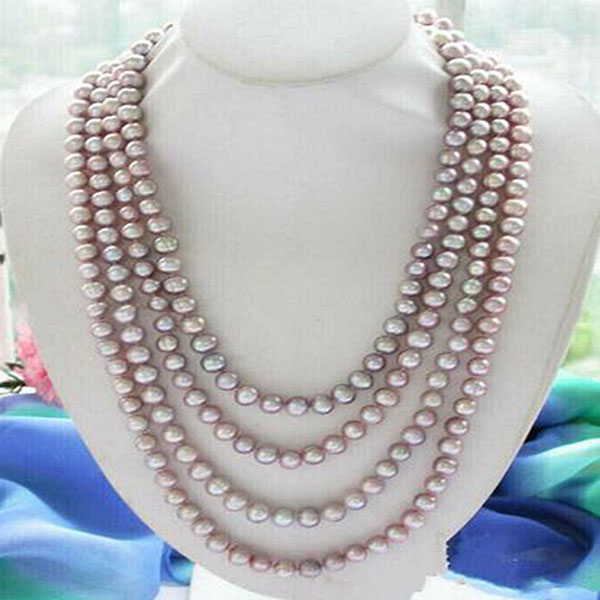 

Genuine 7-8mm Natural Purple Cultured Pearl Necklace Long 18"