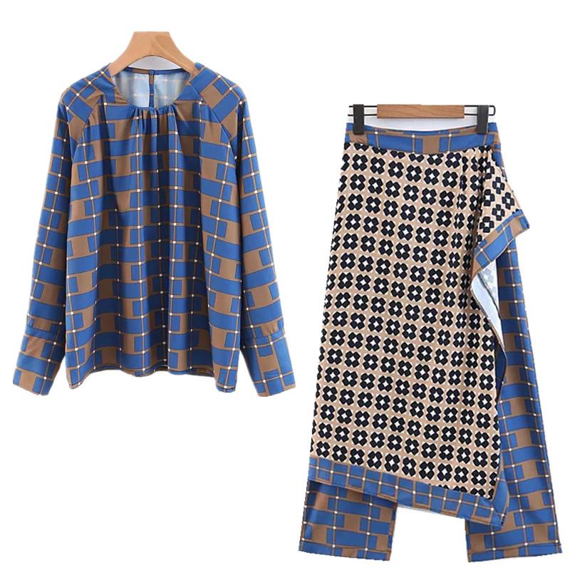 

Work Dresses Casual Suit Female Spring Long-sleeved Loose Blouse Shirt Plaid Skirt Pants Scarf Stitching Wide-leg Two-piece, Jacket
