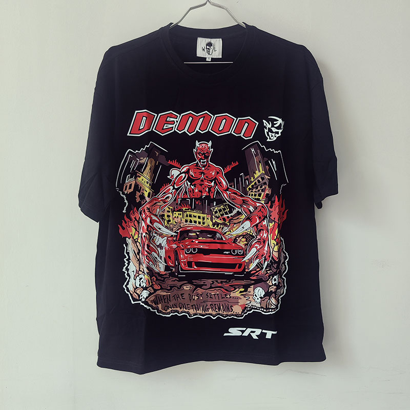 

Warren T-shirts Demon Skull Print Mens Lotas Womens T-Shirts Loose Tees Men Casual Shirt Shorts Sleeve Black Tee -XL, Demonred
