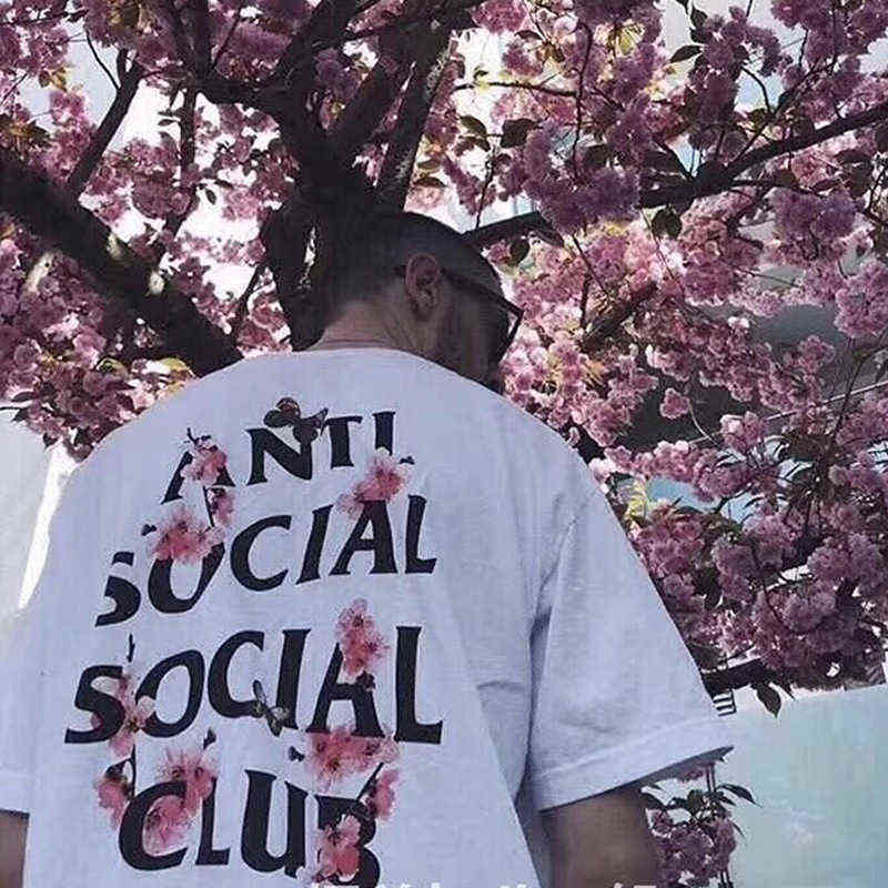

Chao Brand Assc Cotton Short Sleeve Co Branded Anti Social Club Flower Butterfly Casual T-shirt MenS1, White