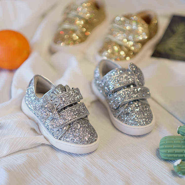 

Autumn leather Sequin d family Gold Silver Star shoes boys and girls Korean version shiny soft soled shoes