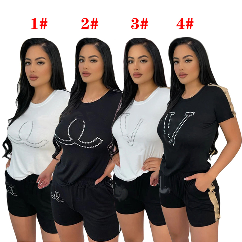 

New Arrival Letter Print Tracksuits For Womens Short Sleeve O-neck Tops And Sports Shorts Casual Brand 2 Piece Sets J2499
