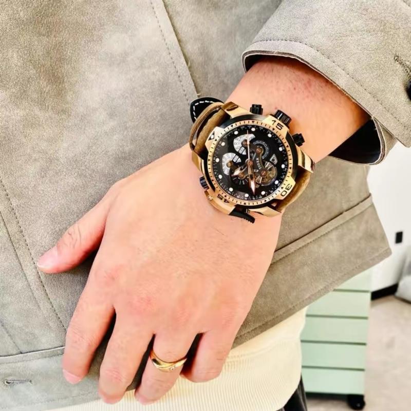 

Wristwatches Reef Tiger/RT Military Watches For Men Genuine Brown Leather Strap Rose Gold Automatic Wrist Watch RGA3503, Rga3503ylsb