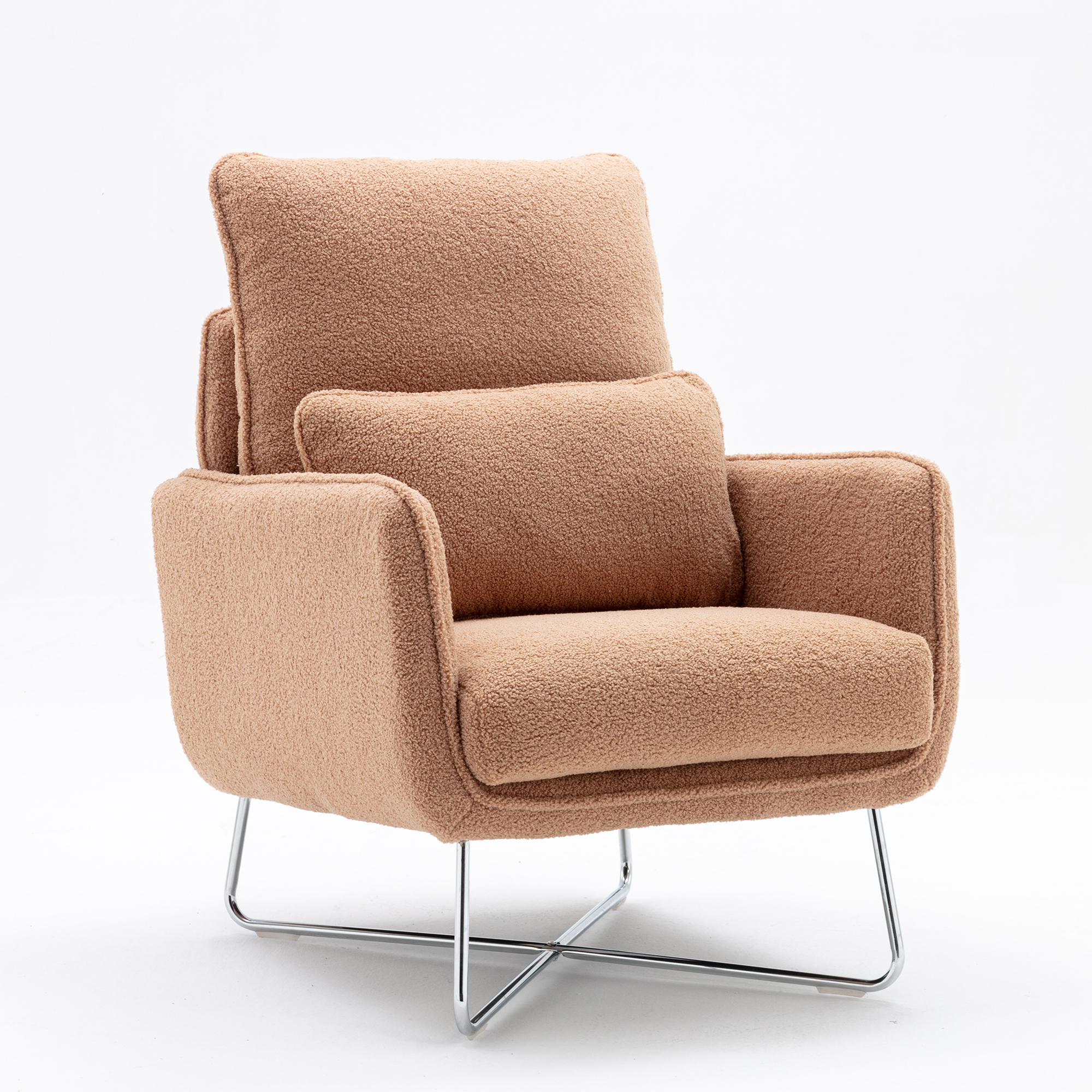 

High quality Living Room Furniture Modern Comfy Leisure Accent Chair Teddy Short Plush Particle Velvet Armchair with Lumbar Pillow for LivingRoom