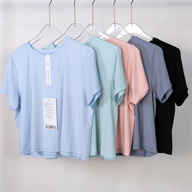 

Yoga Outfit Solid Color Fitness Luluwomen Short Sleeve Shirt Top Round Neck Loose High Elastic Sport T-shirt Breathable Slim Gym ClotheYoga, White