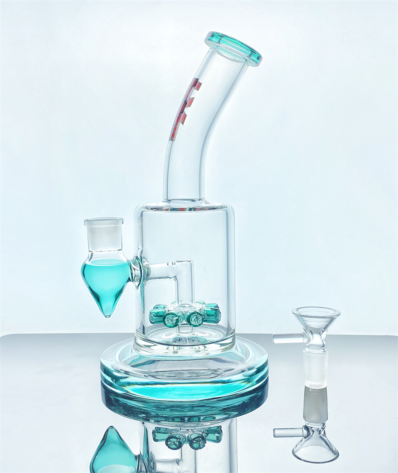

Brand new oil rig glass rod quantum blue glass hookah 8 perc 14mm male connector 379