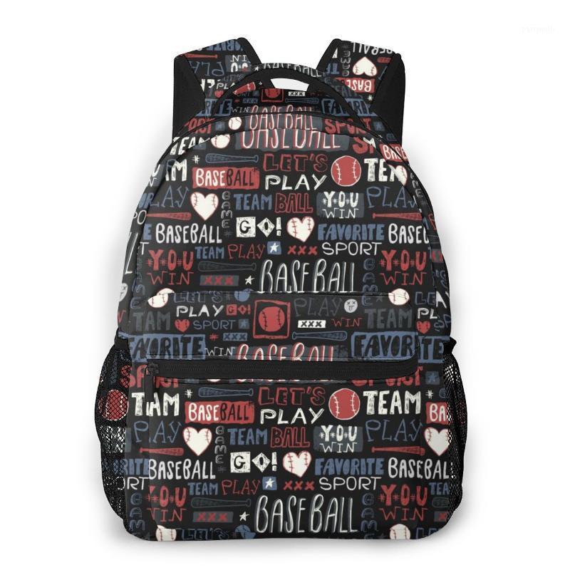 

Backpack Casual Travel Bag Baseball Sketch Words Pattern School Fashion Shoulder For Teenage Girl Bagpack, Black