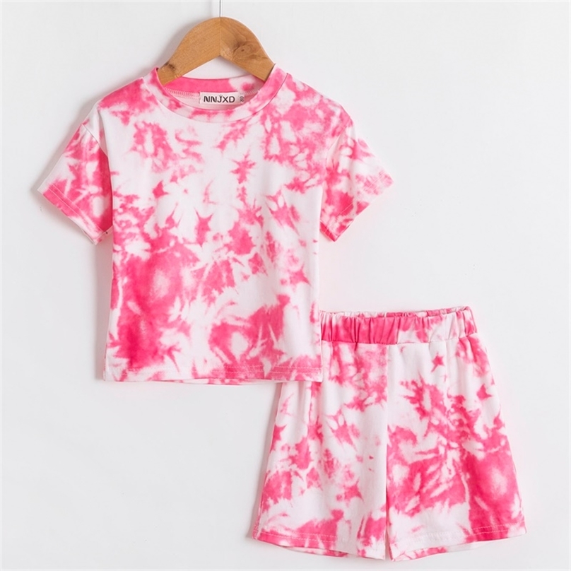 

Toddler Girls Summer Short Sleeve Clothes Set Colorful Tie Dye Printed TshirtPants Solid 1 2 3 4 5 Years Baby Kids Outfits 220617, Sets 3