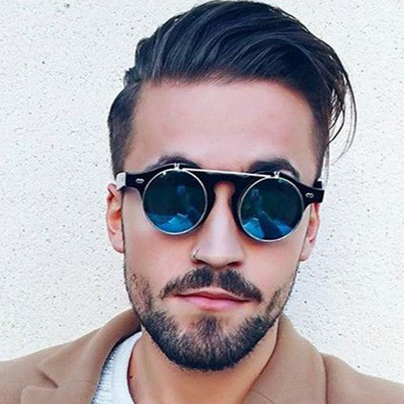 

Sunglasses Fashion Brand Vintage Round SteamPunk Punk Flip Up Classic Double Layer Clamshell Design Sun Glasses Oculos Red