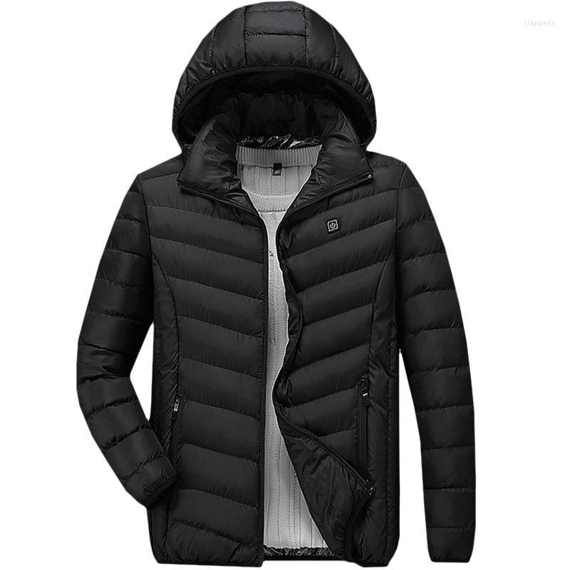

Men's Jackets Men Electric USB Heated Coat Long Sleeve Solid Casual Jacket Hoodie Puffer Heating Winter Body Hooded Outwear Slim Top Fashion, Black