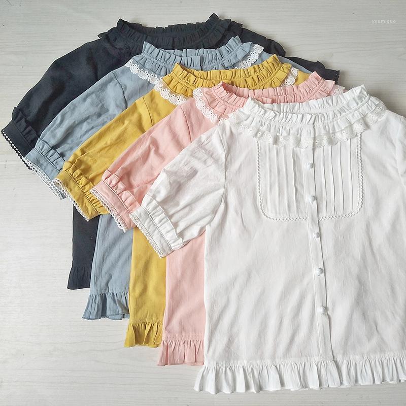 

Women's Blouses & Shirts Sweet Ruffled Cotton Shirt Lolita Blouse Top, White