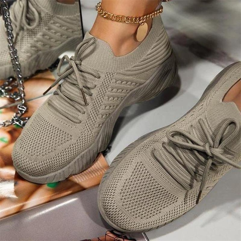 

Sneakers Shoes Fashion Breathable Lace Up Platform Women vulcanize Summer Flat Mesh Sports Woman Running 220816, Khaki