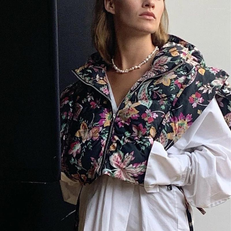 

Women's Vests Women Fashion Down Vest Floral Print Or Solid Color Sleeveless Zipper Hooded Lace-up 2022 Autumn Winter Female Short Coats Phi