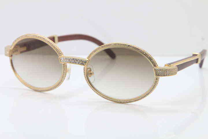 

Quality Wood Good Full Frame Diamond Sunglasses 7550178 Round Vintage Unisex High end brand designer Glasses C Decoration gold Sunglasses