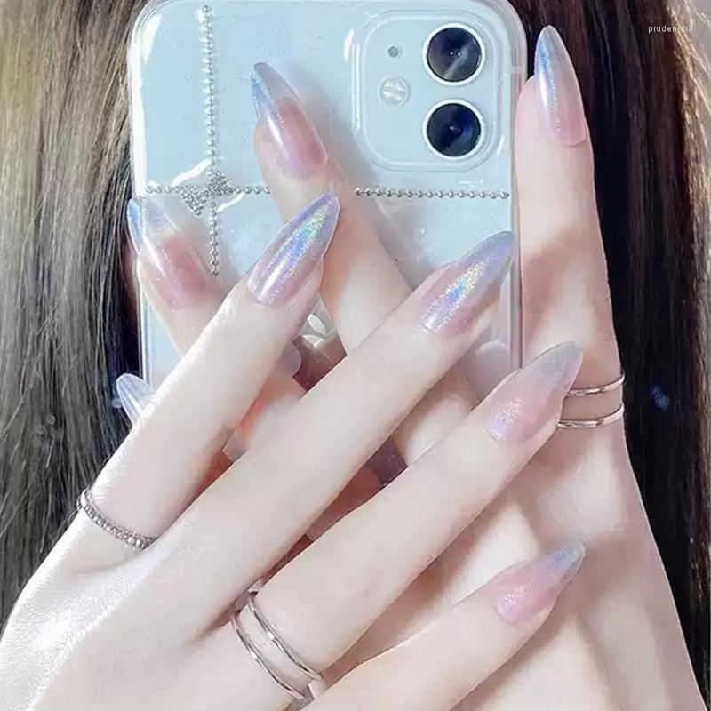 

False Nails 24pcs Stiletto Nail Tips Aesthetic Northern Lights Simple Fashion Lasting Fake Wearable Full Cover Finished Fingernails TY Prud2, N15